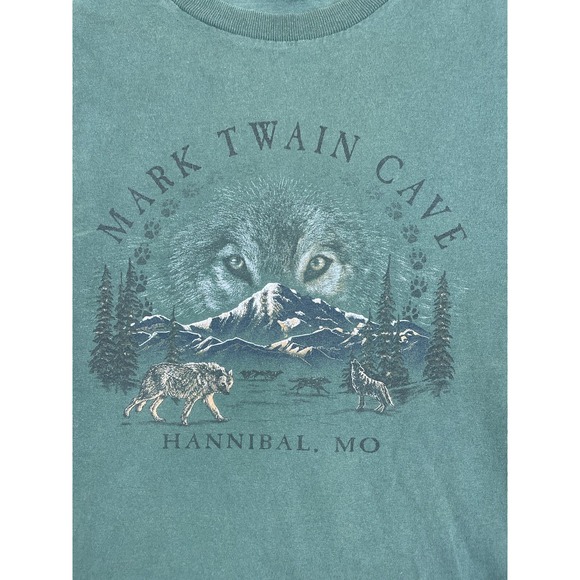Vintage Mark Twain Cave Wolf Print Hannibal Missouri T Shirt Men's Sz Large - Picture 2 of 6
